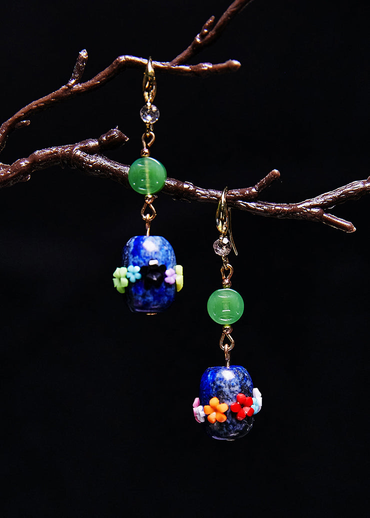 Handmade Multicolour Flower Bluestone Jade Drop Earrings