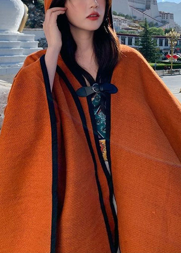 Handmade Orange Asymmetrical Design Oversized Cashmere Coats Cloak Sleeves