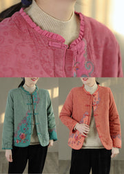 Handmade Orange Embroideried Patchwork Fine Cotton Filled Coat Outwear Spring