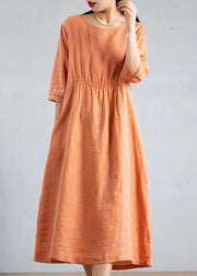 Handmade Orange O-Neck Patchwork Maxi Dress Summer