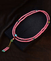 Handmade Pink Jade Agate Beading Tassel Pendant Necklace