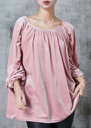 Handmade Pink Oversized Wrinkled Silk Velour Top Spring