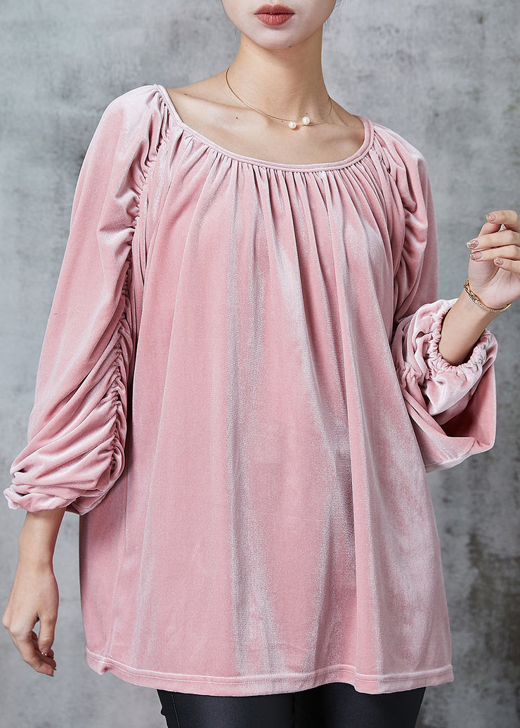 Handmade Pink Oversized Wrinkled Silk Velour Top Spring