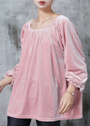 Handmade Pink Oversized Wrinkled Silk Velour Top Spring