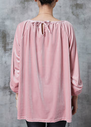 Handmade Pink Oversized Wrinkled Silk Velour Top Spring