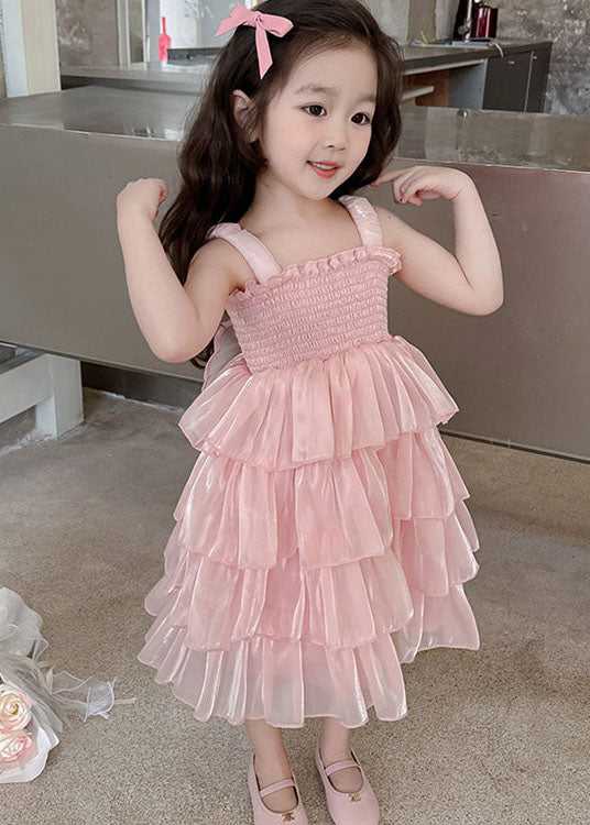 Handmade Pink Ruffled Patchwork Tulle Baby Girls Dresses Sleeveless