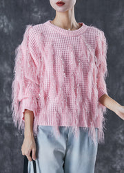 Handmade Pink Tasseled Sequins Knit Sweater Winter