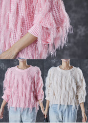 Handmade Pink Tasseled Sequins Knit Sweater Winter