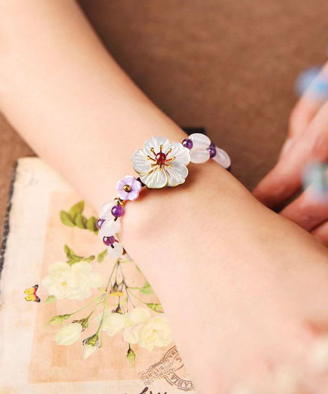 Handmade Purple Crystal Floral Charm Bracelet