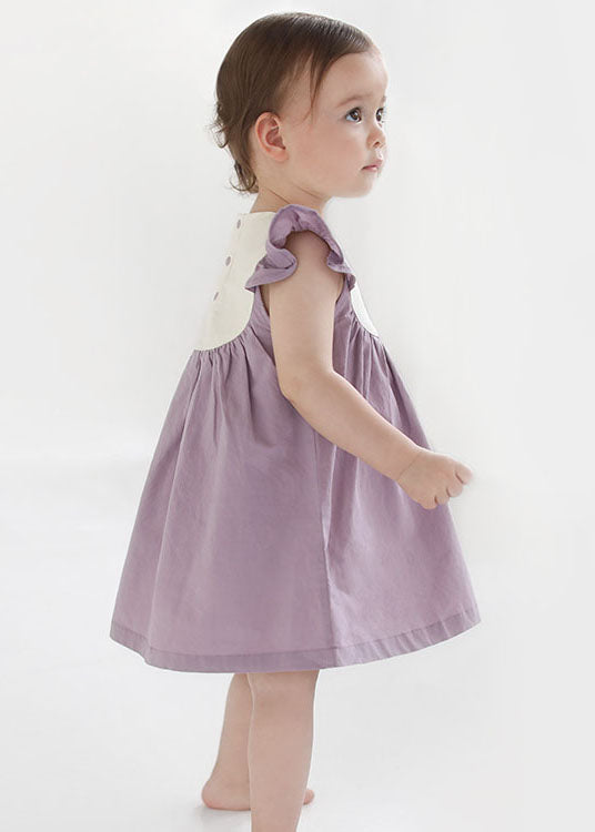 Handmade Purple Embroideried Patchwork Cotton Baby Girls Dresses Summer