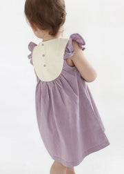 Handmade Purple Embroideried Patchwork Cotton Baby Girls Dresses Summer