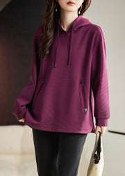 Handmade Purple Hooded Cotton Loose Sweatshirts Top Spring