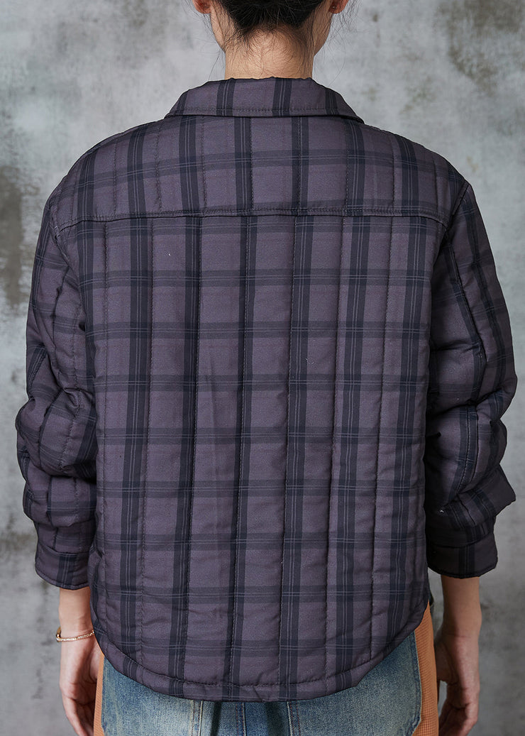 Handmade Purple Plaid Pockets Fine Cotton Filled Women Witner Coats