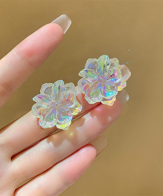 Handmade Rainbow Sterling Silver Resin Floral Stud Earrings