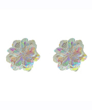 Handmade Rainbow Sterling Silver Resin Floral Stud Earrings