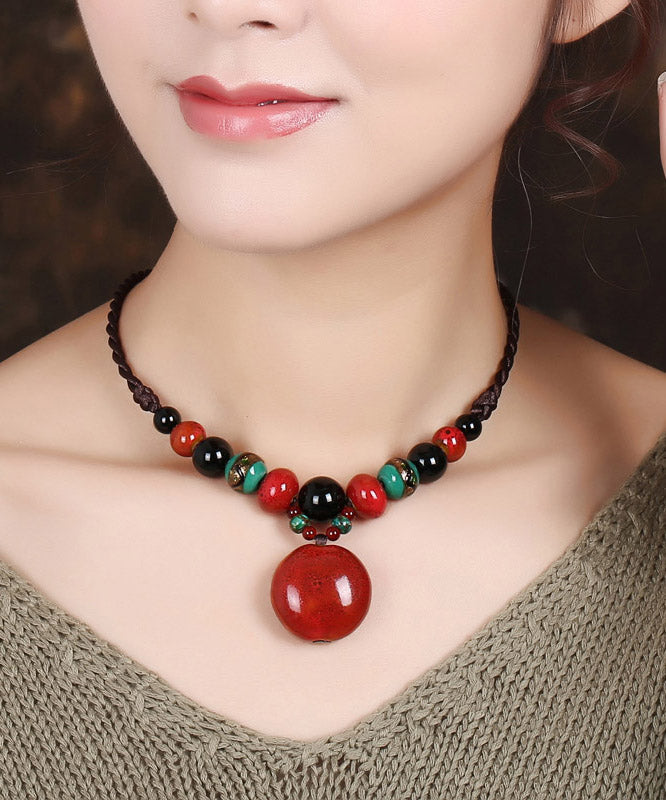 Handmade Red Agate Coloured Glaze Pendant Necklace