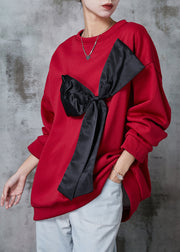 Handmade Red Bow Oversized Cotton Sweatshirts Top Spring