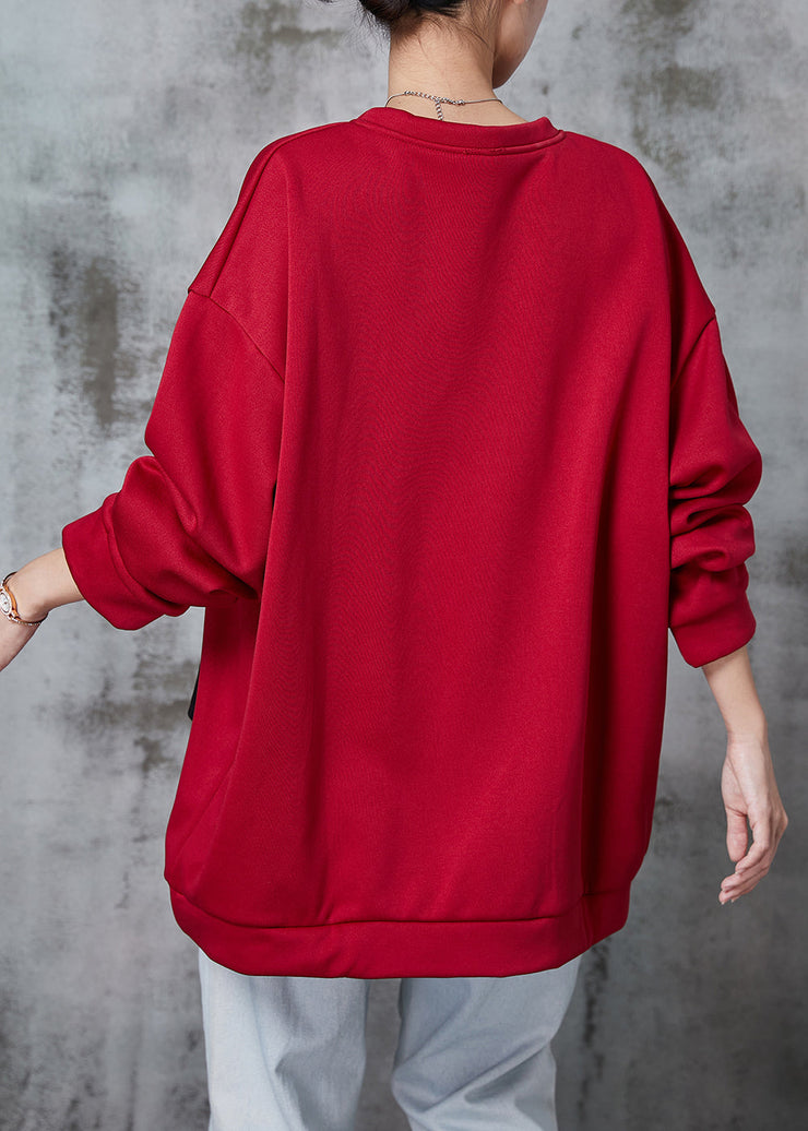 Handmade Red Bow Oversized Cotton Sweatshirts Top Spring