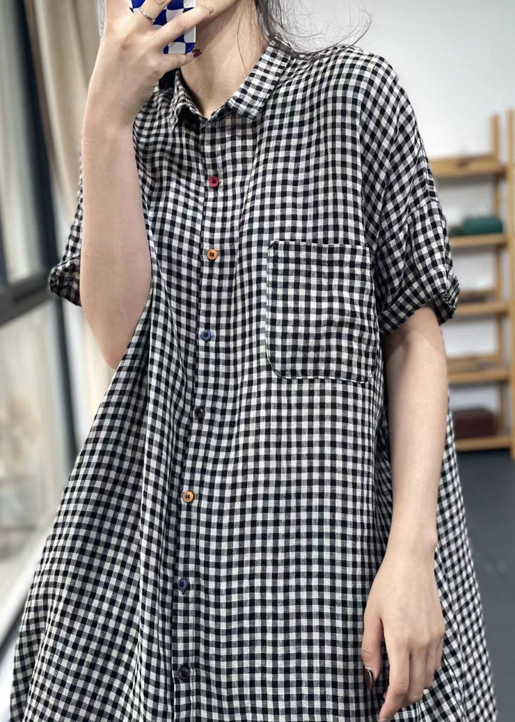 Handmade Red Peter Pan Collar Plaid Cotton Shirts Dress Summer