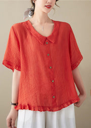 Handmade Red Ruffled Button Top Flare Sleeve