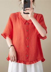 Handmade Red Ruffled Button Top Flare Sleeve