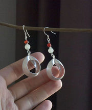 Handmade Retro Jade Patchwork Silver Drop Earrings