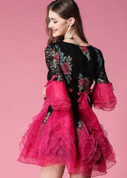 Handmade Rose Embroideried Organza Patchwork Lace Dress Summer