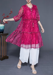 Handmade Rose Ruffled Exra Large Hem Chiffon Party Dress Half Sleeve