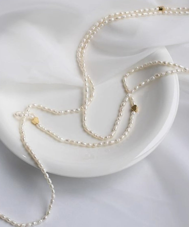 Handmade White Alloy Pearl Beading Graduated Bead Necklace