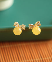 Handmade Yellow Sterling Silver Overgild Zircon Beeswax Bow Drop Earrings