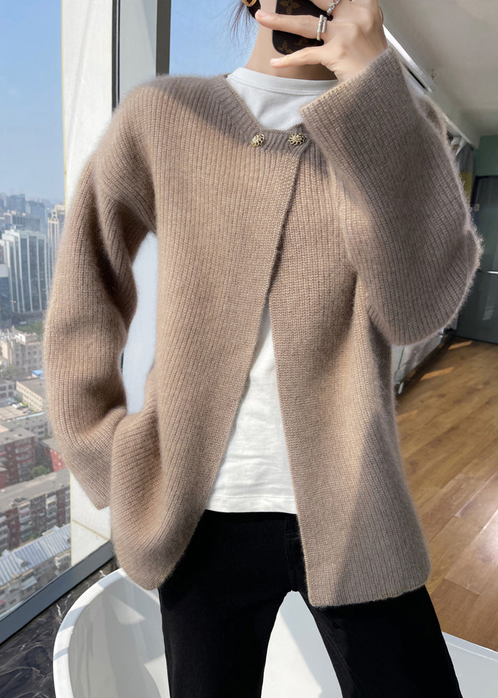 Italian Apricot O Neck Cozy Woolen Cardigans Spring