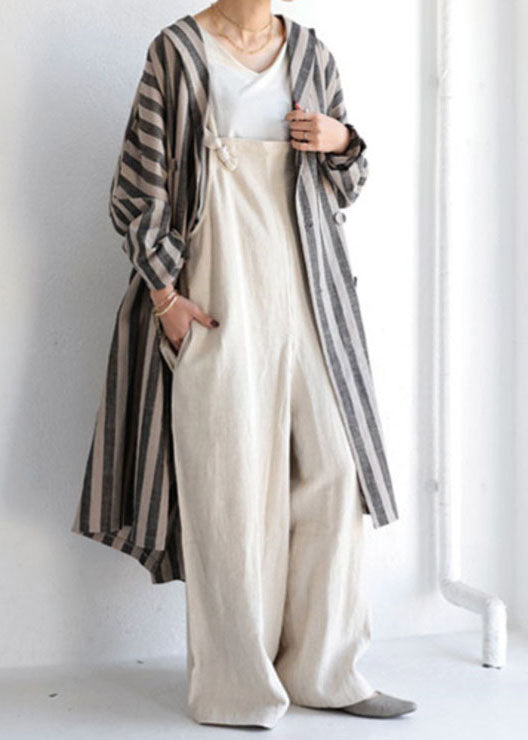 Italian Apricot Patchwork Linen Wide Leg Jumpsuits Summer