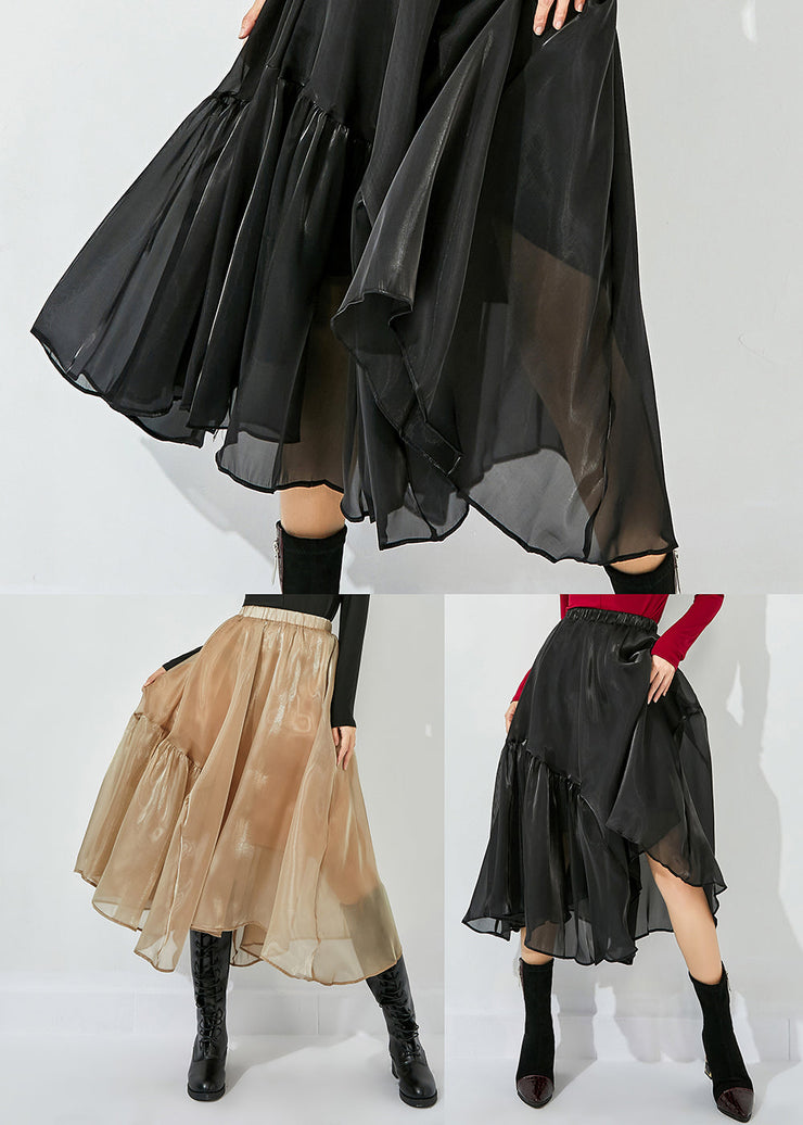 Italian Black Asymmetrical Patchwork Wrinkled Tulle Skirts Summer