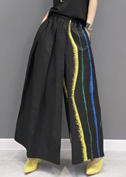 Italian Black Asymmetrical Print Cotton Wide Leg Pants Spring