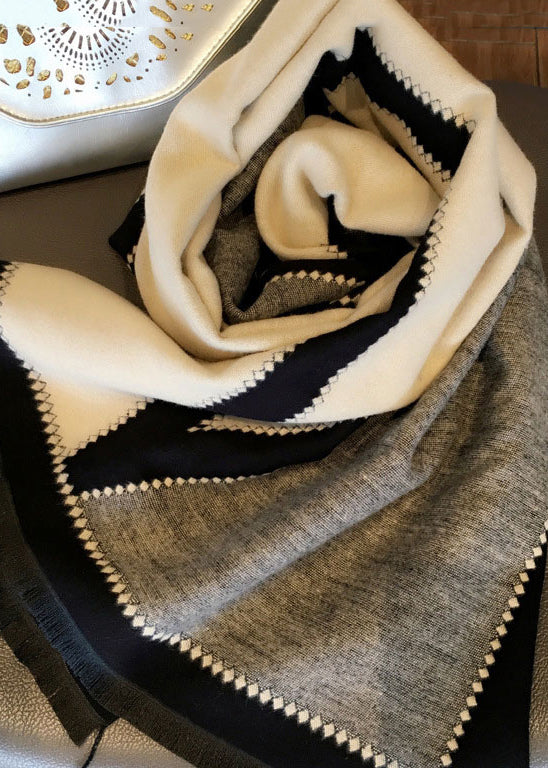 Italian Black Beige Warm Faux Cashmere Scarf