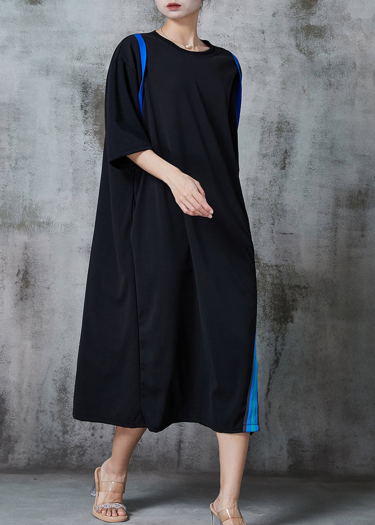 Italian Black Oversized Patchwork Cotton Dresses Summer