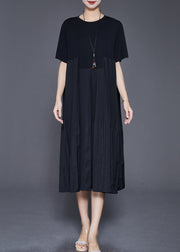 Italian Black Oversized Patchwork Wrinkled Long Dresses Summer