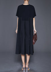 Italian Black Oversized Patchwork Wrinkled Long Dresses Summer