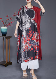 Italian Black Red Oversized Print Silk Long Dresses Summer