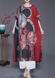 Italian Black Red Oversized Print Silk Long Dresses Summer