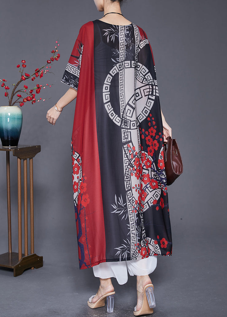 Italian Black Red Oversized Print Silk Long Dresses Summer