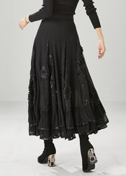 Italian Black Stereoscopic Floral Chiffon A Line Skirt Fall