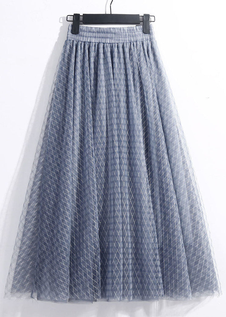 Italian Blue Elastic Waist Plaid Exra Large Hem Tulle Skirts Spring