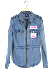 Italian Blue Embroidered Applique Denim Coat Outwear Fall