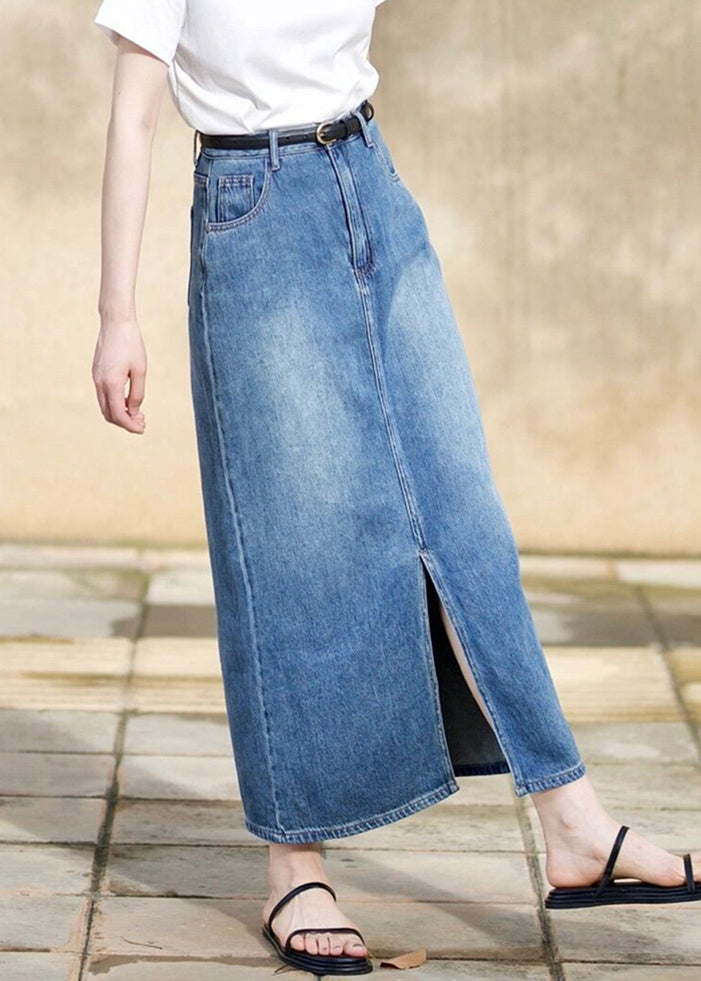 Italian Blue Side Open High Waist Denim Skirts Fall