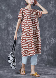 Italian Brick Red Oversized Striped Cotton Long Dress Summer