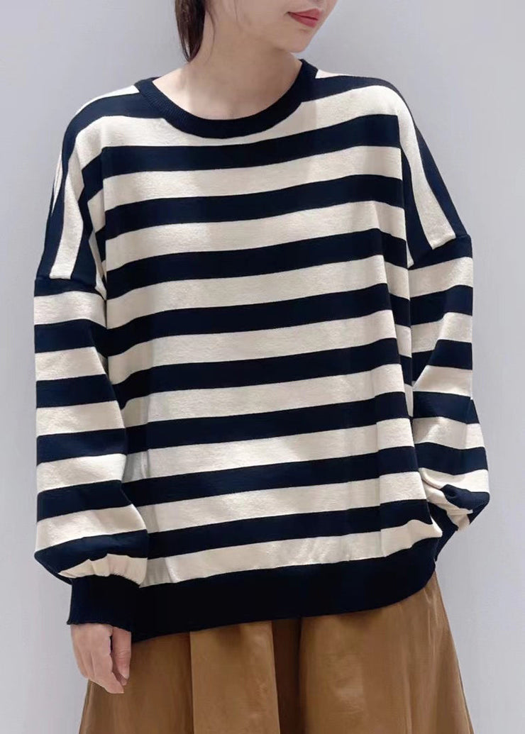 Italian Coffee Oversized Striped Cotton Sweatshirt Winter