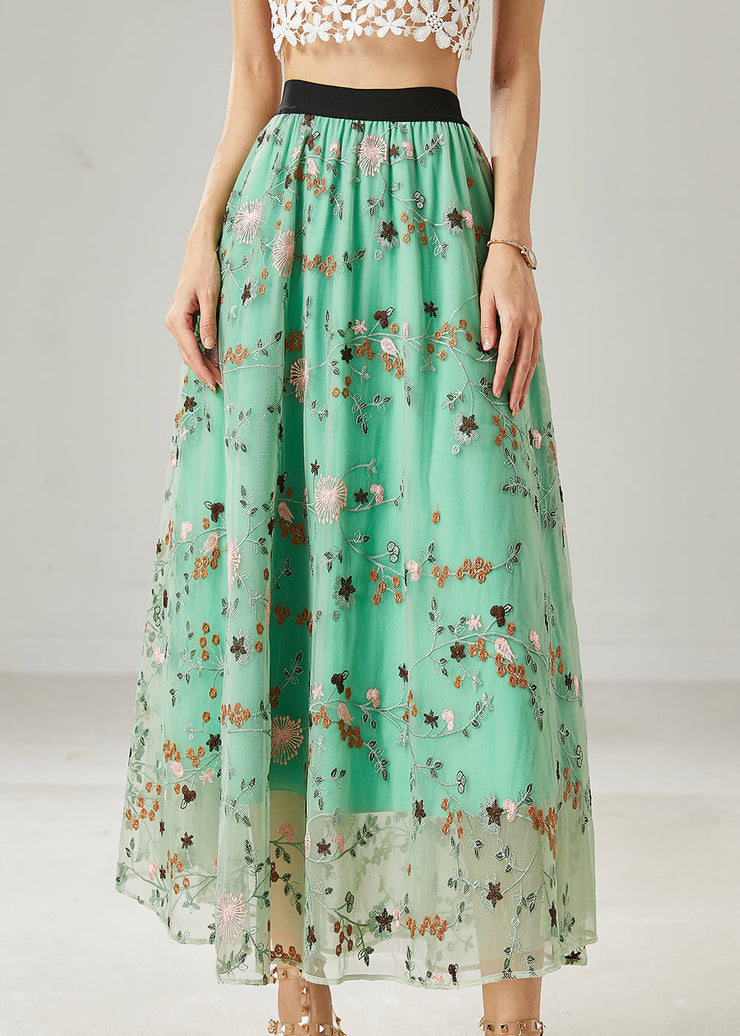 Italian Green Embroidered Tulle Skirts Summer