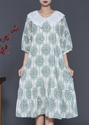 Italian Green Print Peter Pan Collar Chiffon Dress Spring