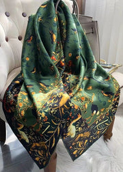 Italian Green Print Women Comfy Silk Scarf